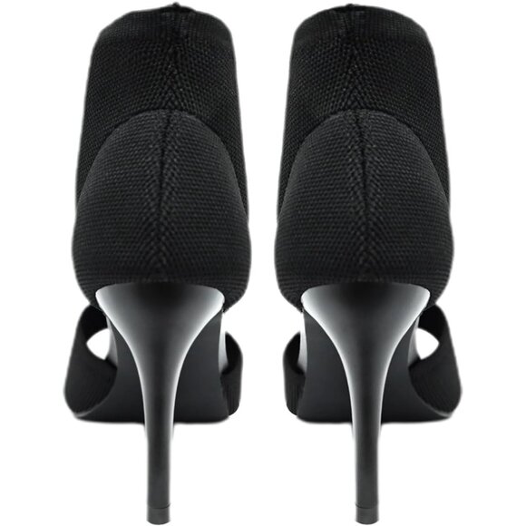 Black 3 Inches Peep Toe Synthetic Stiletto Stretchy Heeled Sandals for Women - Picture 6 of 9